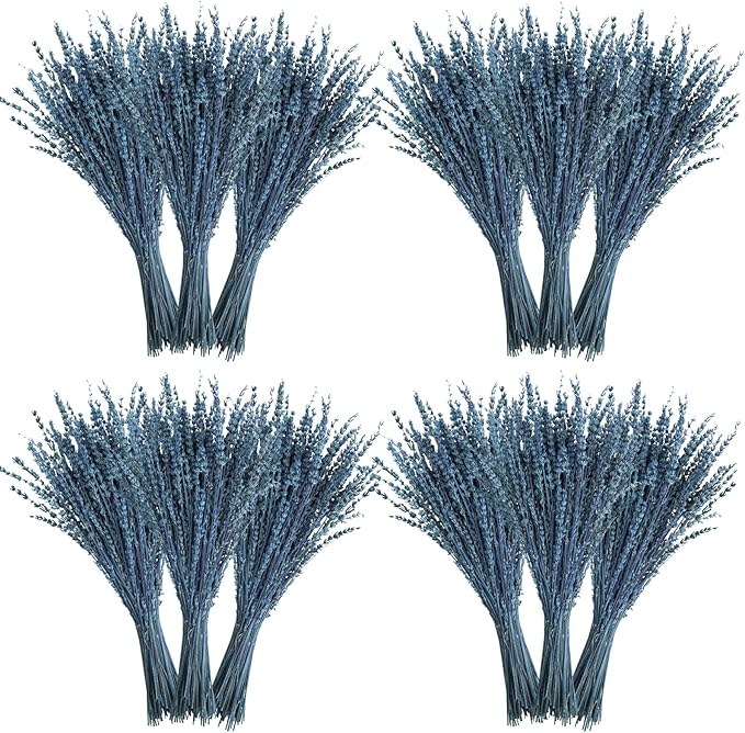 Uieke 12Pack Dried Lavender Flowers Bundles, 16" Dried Blue Flowers Preserved Lavender Stems Bouquet for Shower Weeding Home Fragrance Vase Crafts Decor, 600g(21oz)