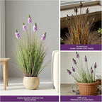 Artificial Plants Indoor Tall Grass Plants with Lilac Flower 35.4In Tall Artificial Ornamental Grass Green Onions Outdoor Fake Plants with Black Pot Home Office Decorative (1 Pack,Purple)