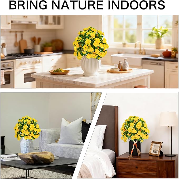 Artificial Flowers for Outdoors, Faux Outdoor Plants Fake Plants Topiary Balls Artificial Outdoor Set of 2 with Ground Spike for Home Front Porch Patio Garden Decor (Yellow)