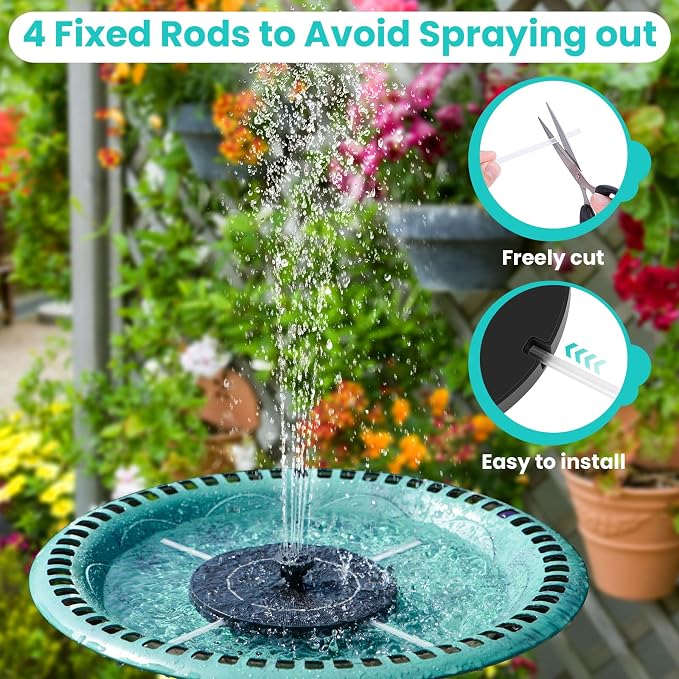 3.5W Solar Water Fountain, Upgraded Version Solar Fountain for Bird Bath, with 6 Nozzles & Fixed Pipes, Silent Floating Solar Water Pump for Bird Baths, Gardens, Ponds, Fish Tank, Outdoor