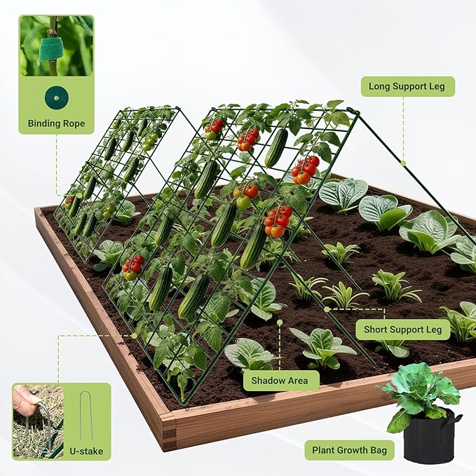 Cucumber Trellis for Garden - 4 Pack, 48" L x 24" W Garden Trellis for Climbing Plants Outdoor with Support Structures, A Frame Trellis for Climbing Vegetables Peas, Vine, Bean