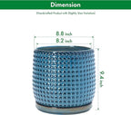 D'vine Dev 8 Inch Ceramic Beaded Stoneware Planter Pot - Flower Pot with Drainage Holes and Saucers for Indoor Succulent Plants or Flowers, Ocean Teal, 27-C-Q-8
