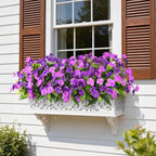 Artificial Impatiens Flowers for Outdoors, 6 Bundles Silk Fake Flowers for Spring Summer Decoration, UV Resistant Faux Plants Plastic Bouquet for Home Planter Porch Patio Yard Decor(Double Purple)
