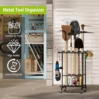 3-Tier Garden Tool Organizer with Wheels, Garage Floor Rolling Storage Cart on Wheels Heavy Duty Metal Rolling Storage Cart, Yard Tool Tower Rack for Garage, Patio, Shed, Indoor Outdoor