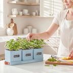 PERFNIQUE Indoor Herb Garden, Herb Garden Planter Set with Tray, Farmhouse Indoor Plant Pots, Windowsill Herb Garden with Drainage(Planter only) for Indoor/Outdoor, Window Pots(Sky Blue)