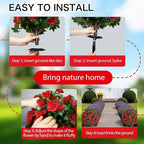 Artificial Flowers for Outdoors, Faux Outdoor Plants Fake Plants Topiary Balls Artificial Outdoor Set of 2 with Ground Spike for Home Front Porch Patio Garden Decor (Red)