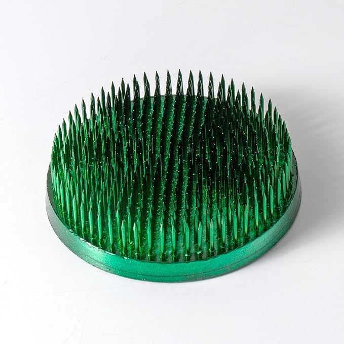 Wazakura Ikebana Kenzan Round, Japanese Floral Arranging Frog Holder, Made in Japan - Green 80mm