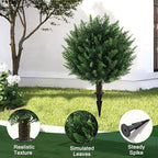 Artificial Cedar Topiary Ball Tree with Ground Spike, Set of 4 UV Resistant Artificial Bushes for Outdoors Faux Shrubs, Weatherproof Fake Round Cypress Ball Bushes Plant for Front Porch