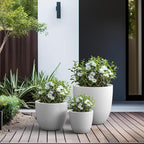 Kante 18",14",10" Dia Concrete Round Planters (Set of 3), Outdoor Indoor Large Planter Pots with Drainage Hole for Home Patio Garden, Pure White