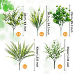 14 Bundles 5 Styles Fake Plants UV Resistant Artificial Outdoor Plant Boston Fern Lavender Plastic Flowers Greenery Shrubs for Outside Front Porch Balcony Patio Garden Home Decor