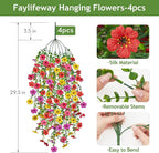 Artificial Hanging Flowers for Outdoors, 4PCS UV Resistant Artificial Outdoor Flowers, Silk Flowers for Outside Patio Porch Front Yard Window Garden Indoor Decor(Spring Color,4PCS)