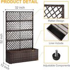 52’’ H Garden Planter Box with Trellis Outdoor for Vine Climbing Plants, Flowers Handwoven Rattan Garden Bed with Removable Liners for Backyard Patio Balcony