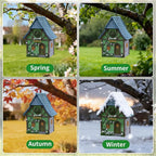 Bird Houses for Outside Cottage Garden Birdhouse –Green Resin Birdhouses for Outdoors with Flower and Stone Details for Bluebird Finches Cardinals Bird Nesting Garden, Patio, Yard