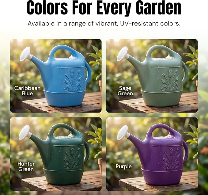 PMU 2 Gallon Watering Can - Garden Watering Can for Indoor & Outdoor Plants - Plastic Water Can with Detachable Sprinkler Head - Large Water Pot, Made in USA - Blue Pkg/1