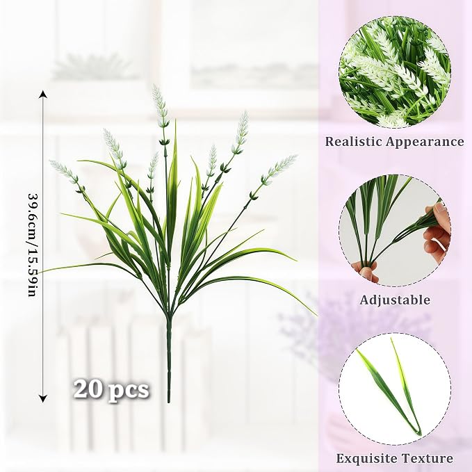 Faux Flowers for Outdoor Planters – 20 Bundles Fake Plants Outdoor, UV Resistant Artificial Plants & Flowers with Fake Monkey Grass, Faux Outdoor Plants for Porch Patio Garden Decor