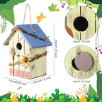 DoubleFill 2 Pcs Birdhouses for Outdoor Hanging Yard Outside Wooden Birdhouse Hand Painted Bird Box for Bird Lovers Bluebird Tree Garden Decor Decorative Birdhouse(Light Color,Wooden Roof)
