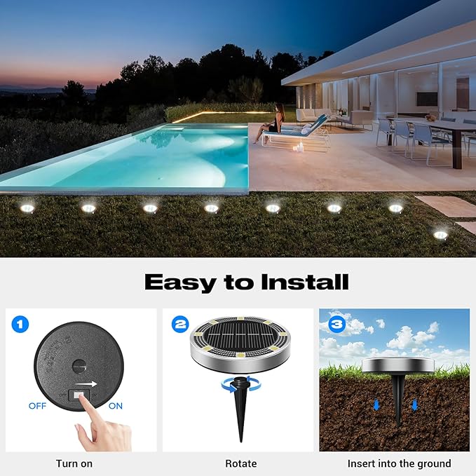 Peasur Solar Ground Lights Outdoor, 24 Pack Flat Solar Powered Disc Lights, IP68 Waterproof, Anti-Rust, Landscape Lighting for Pathway Garden Yard Lawn Walkway Landscape Driveway, Cool White