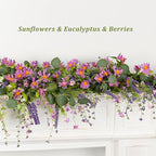 2PCS 6ft Spring Flower Garland Faux Eucalyptus Greenery with Lavender, Purple Daisy Wild Berry Artificial Floral Vine for Easter Wedding Arch Decor, Baby Shower Mantle Table Centerpiece