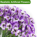 ZAIYW 18 Bundles Artificial Flowers Outdoor Fake Flowers Pansies Faux Artificial Plants for Planter Porch Yard Home Decor (Purple White)