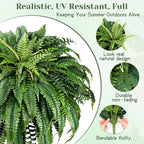 MARTINE MALL 2Pcs 48''/ 88 Leaves XXL Large Fake Ferns Artificial Ferns for Outdoors, UV Resistant Faux Boston Fern for Outdoor Planter Realistic Hanging Artificial Fake Plants for Porch Patio