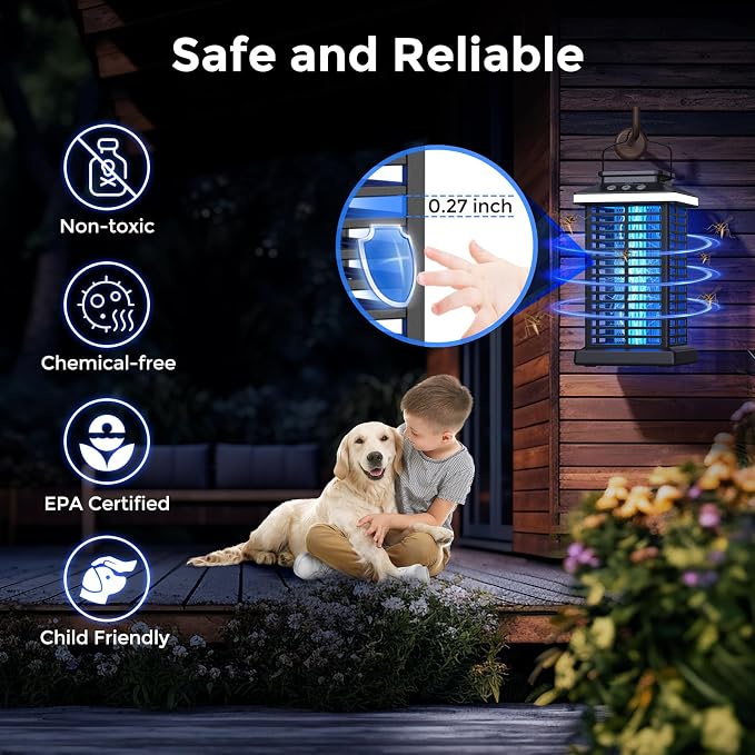 Bug Zapper Outdoor, Mosquito Zapper 2 in 1 Portable & Rechargeable Bug Zapper Outdoor with 5000mAh Battery & LED Night Light, 4000V Electric Fly Zapper for Outside,Patio,Backyard,Garden