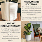Fox & Fern Large 12 Inch Planter with Drainage Plug — Premium Polystone White Plant Pot; Modern Planter with 3D Texture and Ceramic Finish; 12 Inch Pots for Plants Indoor & Outdoor