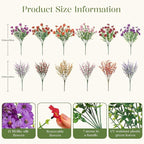 SHareconn 24 Bundles Artificial Flowers for Outdoors Decoration, Faux Plants Fake Silk Colorful Daisy Eucalyptus Lavender, UV Resistant for Outside Home Porch Indoor Spring Decor, 6 Colors incl. Brown