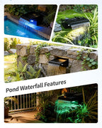 POPOSOAP 12Inch Pond Waterfall Spillway with RGB LED Lights & APP/Remote Control, 660GPH 40W Pond Spillway with 304 Stainless Steel & 9.8FT Tube for Ponds Garden Landscape Water Features-P43DS