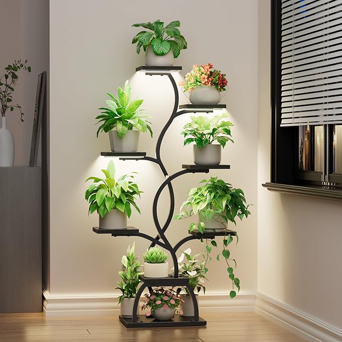 Plant Stand Indoor with Grow Light - 8 Tiered Plant Shelf Indoor, Corner Plant Stand, 49" Tall Plant Shelf with Lights for Indoor Growing, Lighted Flower Holder for Living Room, Balcony (Blackboard)