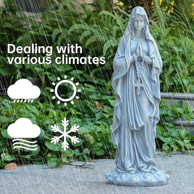 VChymm Virgin Mary Praying Statue 31.49 Inch Tall Outdoor Garden Religious Garden Outdoor Yard Patio Deck Home Entryway Hallway Sculpture Magnesium Oxide Stone （Grey Virgin）