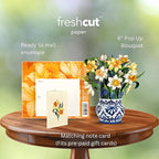 Freshcut Paper Pop Up Cards, Mini English Daffodils, 6 Inch Mini Sized Forever Flower Bouquet 3D Popup Greeting Cards, Birthday Cards, Get Well Gifts, Blank Notecard & Envelope