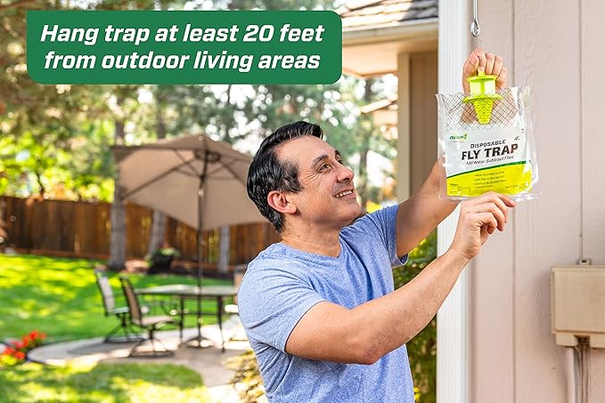 Rescue! Outdoor Disposable Fly Trap – Hanging Fly Catcher with Attractant Bait, Fly Bag for Patio, Yard, Trash & Farm Areas – Easy-to-Use Outdoor Fly Control - 6 Traps