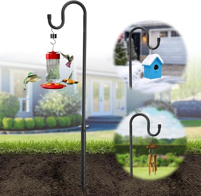 Bird Feeder Pole, 108" Shepherds Hooks for Outdoor with Anchor Base for Hanging Plants, 4/5 Inch Diameter Metal Shepherd Hook Hanger Stick for Hanging Bird Feeders, Wind Chimes