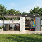 Aoxun 7x6FT Outdoor Storage Shed & Hardtop Canopy Gazebo Combo | 13.3x5.6FT Metal Lean to Shed, 2-in-1 Garden Bike Shed for Patio, Backyard, Deck, Black