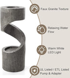 Glitzhome Outdoor Water Fountain with LED Light, Spiral Outdoor Fountain Waterfall with Stone Planter, Modern Curved Freestanding Fountain Water Feature for Garden Patio Backyard, 31.3" H