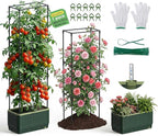 MQUPIN Raised Garden Bed Tomato Planter with Trellis, Self Watering Tomato Planter with Water Level Indicator, Larger Rectangular Tomato Cages for Indoor & Outdoor Climbing Vegetable and Plants (1)
