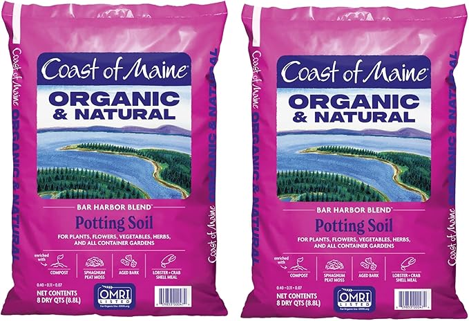 Coast of Maine Bar Harbor Blend, 8qt (Pack of 2) Organic and Natural Potting Soil for Houseplants, Flowers, Vegetables, Herbs and Containers