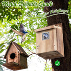 Dreyoo Cedar Bluebird Houses for Outside, 1-1/2” Entrance Hole Wooden Bird Houses with Metal Predator Guard, Secure Latch, Fledgling Grooves, Air Vents(Dark Wood)