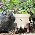 Cute Plant Pots Large Smily Face Planter Pot Resin Flower Head Planters for Indoor Outdoor Plants Unique Sit Rocking Chair Succulent Pot with Drainage Hole Best Gift for Mother and Plant Lovers
