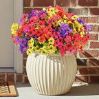 CEWOR 24 Bundles Artificial Flowers for Outdoor Indoor, Fake Silk Daisy with Eucalyptus Leaves, Faux Flower for Garden Front Door Porch Planter Patio Home Decor (Mix Red Purple Yellow Fuchsia)