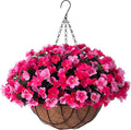 INXUGAO Artificial Hanging Flowers with Basket for Outdoor, Fake Hydrangea UV Resistant Arrangements in Pot Indoor Porch Garden Yard Spring Summer Decor(Double Rose)
