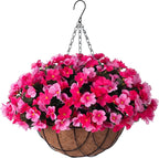 INXUGAO Artificial Hanging Flowers with Basket for Outdoor, Fake Hydrangea UV Resistant Arrangements in Pot Indoor Porch Garden Yard Spring Summer Decor(Double Rose)