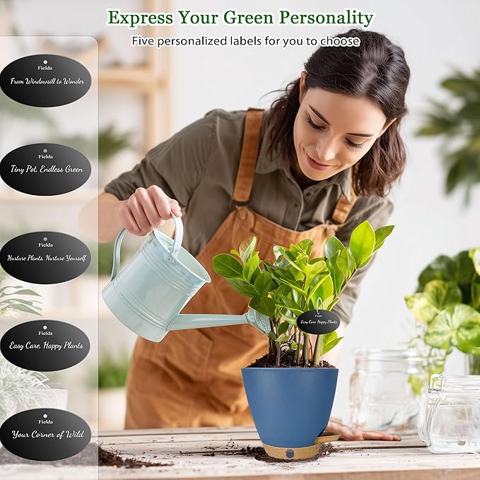 6 Inch Self Watering Pots for Indoor Plants(5-Pack) – Small Plastic Planters with Water Level Window, Drainage Holes & Detachable Trays, Indoor Outdoor Flower Pots for Herbs, Snake,Pothos(Navy Blue)
