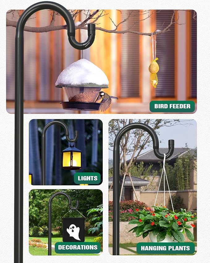 Breeze Touch 2Pack 76 Inch Adjustable Shepherd Hooks for Outdoor Outside, Heavy Duty with 7 Prongs Base, for Hanging Lantern, Hummingbird Feeder, Lightweight Plant, Wind Chime, Bird Feeder Hanger