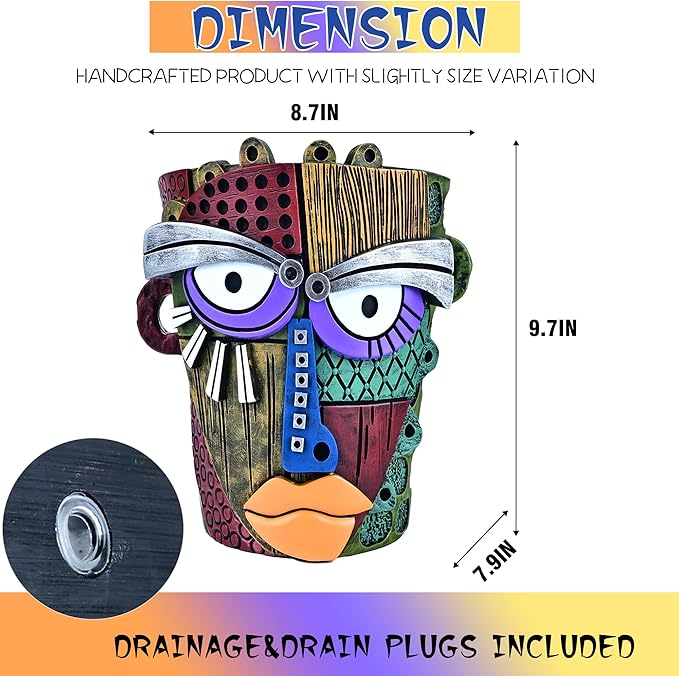 Midogaigai Abstract Face Planter Pots for Plants,Hand-Painted Colorful Flower Pots with Drainage, Indoor Outdoor Garden Decor Gift(Classic,Large)