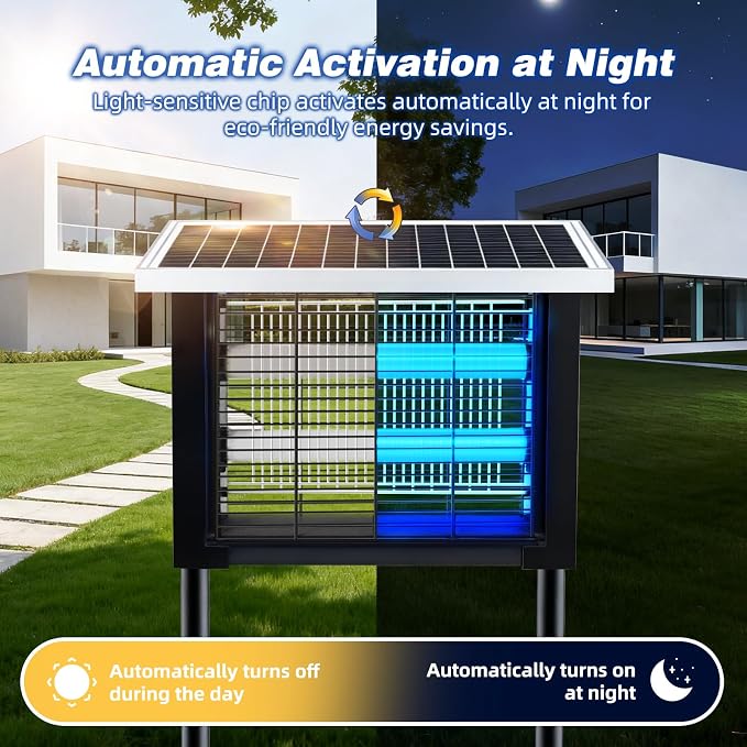 Solar Bug Zapper Outdoor for 2000 sq.ft, Portable Solar Mosquito Zapper with 13 FT Extension Cord, Rechargeable Electric Bug Zapper with High Powered for Patio Garden Backyard RV Camping Pest Control