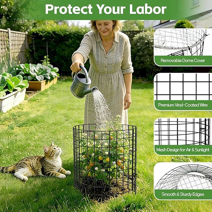 5 Pack Plant Protector from Animals, Wire Plant Cages Garden Plant Protectors, 15pcs Metal Mesh with Covers, Bunny Barricades Chicken Wire Cloche for Flower Vegetable to Keep Animals Out