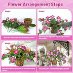 Artificial Flowers Hanging Baskets for Outdoors, 5PCS UV Resistant Faux Outdoor Plants, Fake Petunias Silk Flowers for Garden Balcony Yard Porch Decor (White Red Lotus)