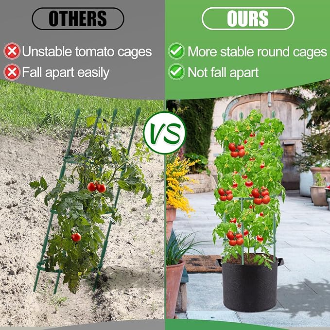 3 Sets Tomato Cages with 10-Gallon Sturdy Grow Bags, 48.5" Planter Support Trellis Pots Kit for Garden, Flowers Vegetable Cages for Cucumbers Eggplants Vertical Climbing Plants Vines