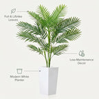 Garvee 4.2FT Artificial Palm Tree, Tall Faux Tropical Areca Plants with White Tall Planter, Fake Potted Tree with Lifelike Leaves for Indoor Living Room Bedroom Home Office Decor